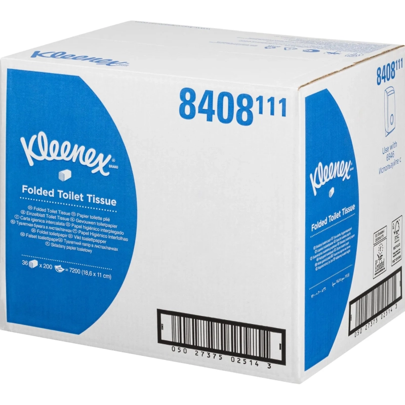 Бумага туалетная листовая д/дисп KK Kleenex 2сл белая 200л 36 пач/уп_8408