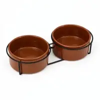 Миски, 250 мл, на металлической подставке, 2 шт., керамика, коричневые
