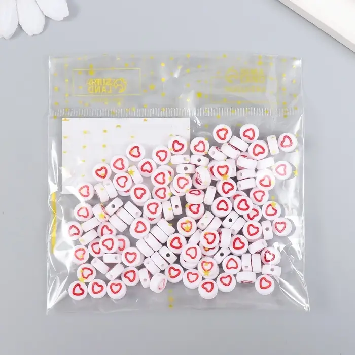 Набор бусин для рукоделия и плетения &laquo;Арт Узор. Красное сердце с белой серединкой&raquo;, 20 г, пластик, 0.7&times;0.7&times;0.4 см