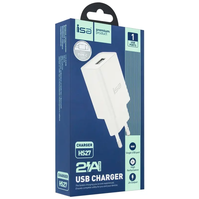 СЗУ HS27 USB на Type-C 2.4A ISA белое