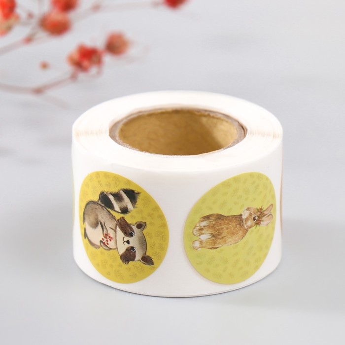 Наклейка бумага Наклейка бумага "Лесные зверята" d=2,5 см 252 шт в рулоне