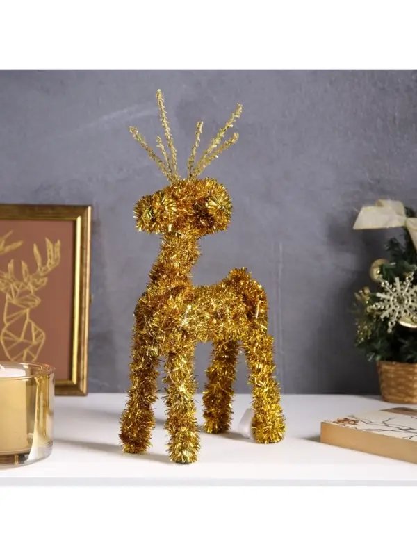 Светодиодная фигура из мишуры &laquo;Олень золотистый&raquo; 34&times;16 см, 20 LED, батарейки AG10&times;3 (в комплекте), свечение тёплое белое