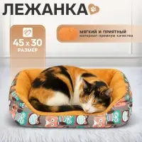 Лежанка для животных, 45&times;30&times;15 см, ротанговый коврик, бежево-серая