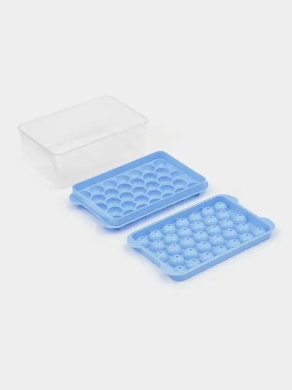 Форма для льда Доляна, с контейнером и совком, 19.1&times;11.6&times;8.5 см, ячейка d=2.1 см, пластик, голубая