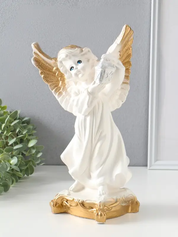 Фигура "Ангел с фонарём" белый, 34х22х15 см