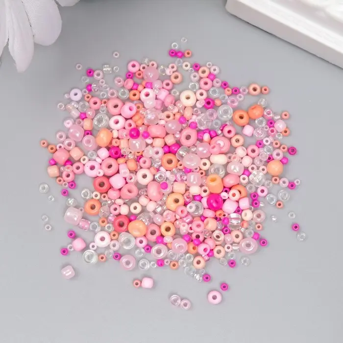 Бисер стекло 6/0 - 15/0  Бисер стекло 6/0 - 15/0 "Ассорти розовое" d=1,5-4 мм, н-р 10гр