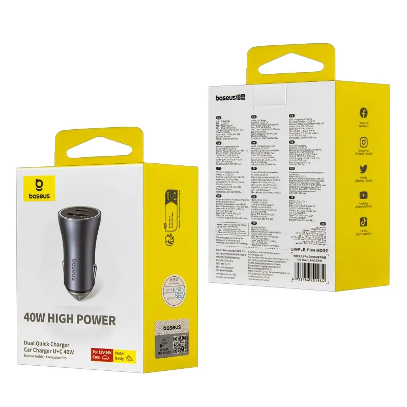 Переходник АЗУ на USB + Type-C 40W CCJD-0G Baseus серый Переходник АЗУ на USB + Type-C 40W CCJD-0G Baseus серый