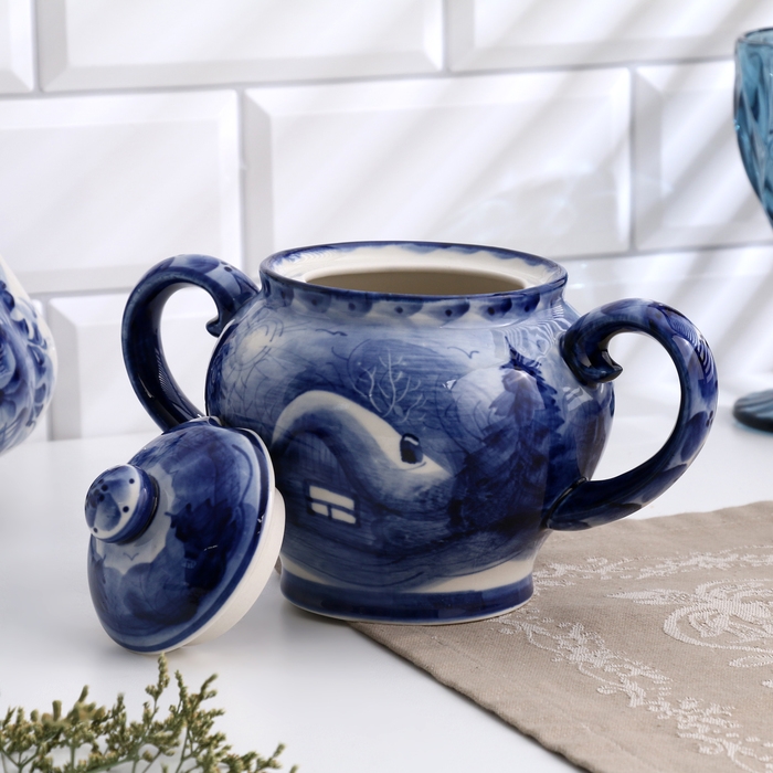 Сахарница Сахарница "Уют", сюжет, 14 х 14 см, гжель