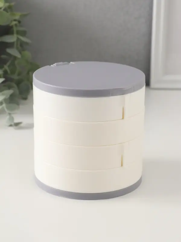 Шкатулка - органайзер для хранения украшений &laquo;Круглая. 4 уровня&raquo;, пластик, зеркало, белая, 10&times;10&times;10 см