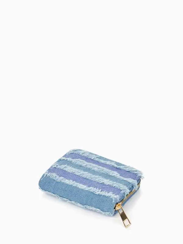 Кошелёк женский на молнии 8.5&times;2&times;11 см, джинсовый, в полоску, голубой