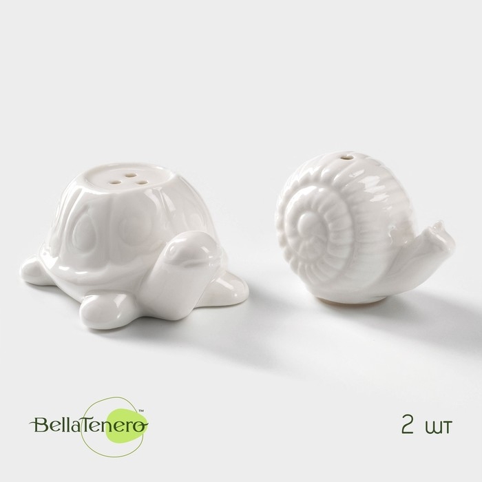 Набор фарфоровый для специй BellaTenero «Черепаха и улитка», 2 предмета: солонка, перечница, 40 мл, цвет белый Набор фарфоровый для специй BellaTenero «Черепаха и улитка», 2 предмета: солонка, перечница, 40 мл, цвет белый