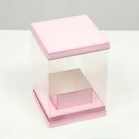 Коробка для цветов с вазой и PVC окнами складная, розовый, 16&times;23&times;16 см
