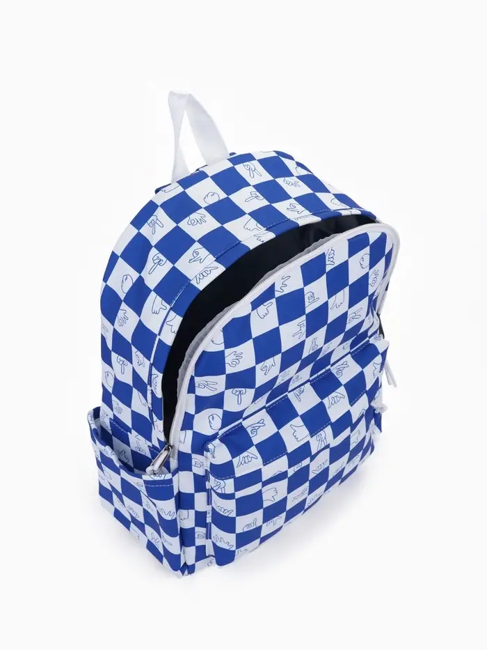 Рюкзак молодёжный на молнии, с карманами, в клетку, размер 30&times;13.5&times;41 см, синий