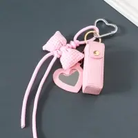 Брелок кожзам с карабином, с зеркалом "Для помады. Бант" розовый 23х3х3,5 см