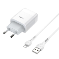 Сетевое зарядное устройство Hoco C73A, 2 USB, 2.4 А, кабель Lightning 1 м, белый