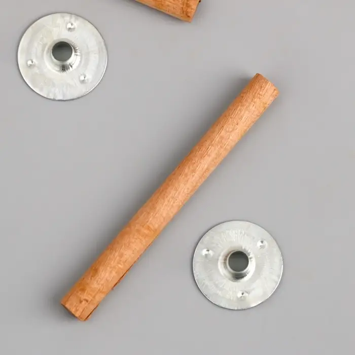 Фитиль для свечи дерево с металлическим держателем, круглый, набор 2 шт., 0.6&times;6.5 см