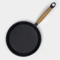 Сковорода блинная литая Magma, d=22 см, h=1.5 см, деревянная ручка, индукция, чугун, чёрная