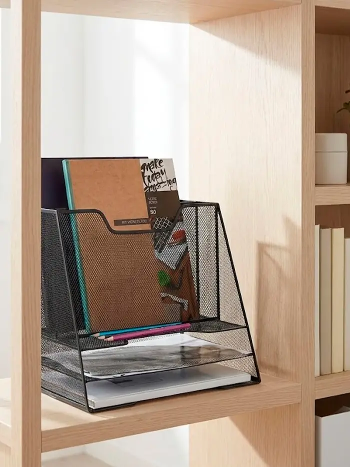 Лоток для бумаг металлическая сетка, 5 отделений, чёрный