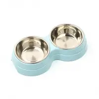 Миска двойная, 2&times;160 мл, 24&times;13&times;4.5 см, на пластиковом основании, металл, голубая