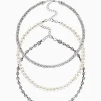 Чокеры &laquo;Стиль&raquo;, набор 3 шт. бусины №8, со стразами, тянется, 35 + удлинитель 5 см, белый в серебре