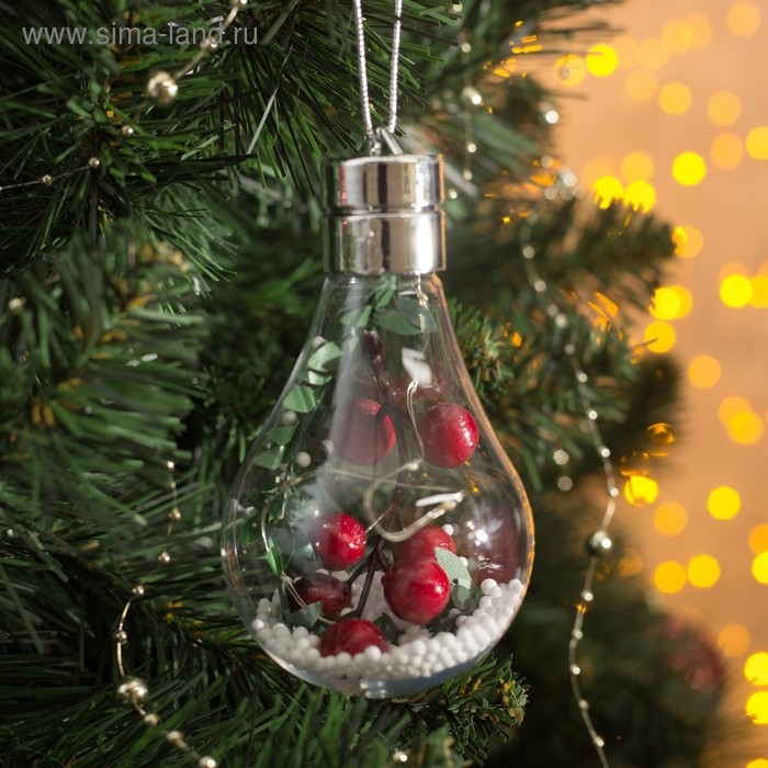 Ёлочный шар «Ягоды», батарейки, 5 LED, свечение белое