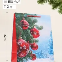 Пакет подарочный &laquo;Новогодние красные шары&raquo;, 26&times;12&times;32 см