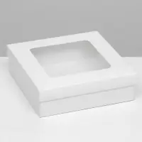 Коробка подарочная складная, упаковка, крышка-дно, с окном, белая, 20&times;20&times;6 см