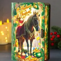 Книга-шкатулка новогодняя Конь в мантии с короной "С Новым годом!"19х13х5 см
