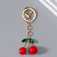 Брелок пластик с ремешком "Вишенки с листьями" 9х4х1,7 см