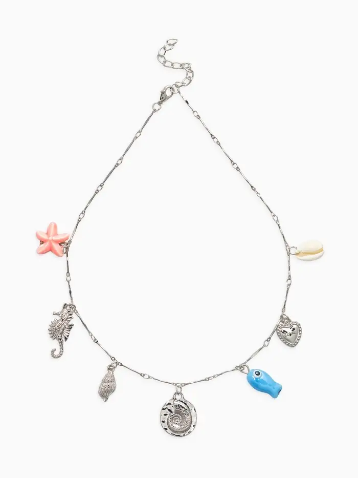 Колье "Летний вайб" море, цветное в серебре