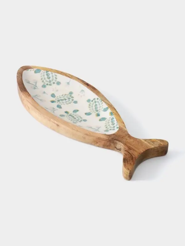 Блюдо в форме рыбки &laquo;Черепаха и цветы&raquo;, 32&times;11.5&times;2 см, дерево манго