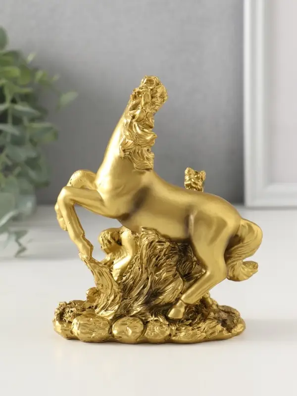 Сувенир полистоун Сувенир полистоун "Золотая лошадь с жеребёнком" 11х6х12,5 см