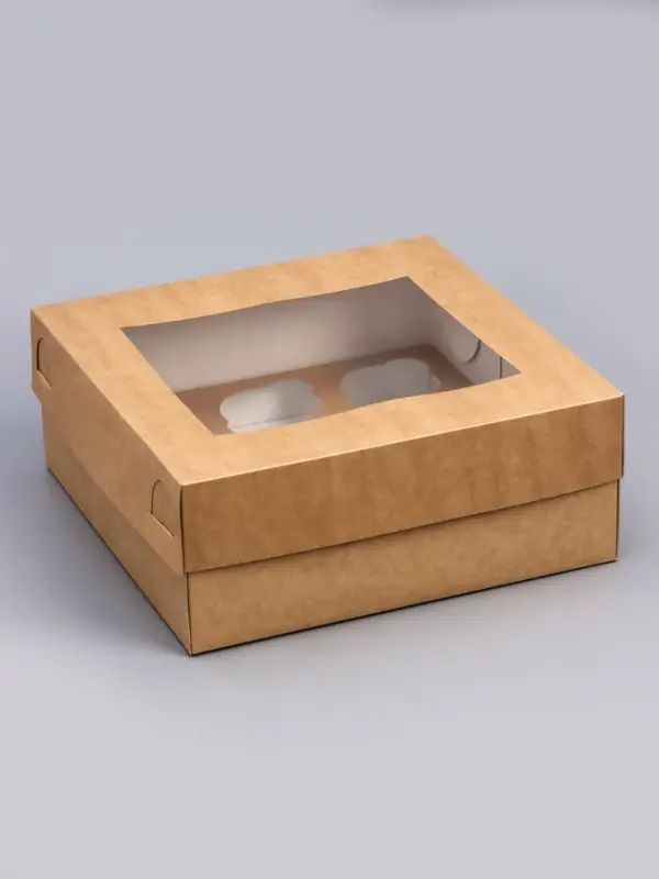 Коробка для капкейков с окном на 9 шт., крафт, 25&times;25&times;10 см