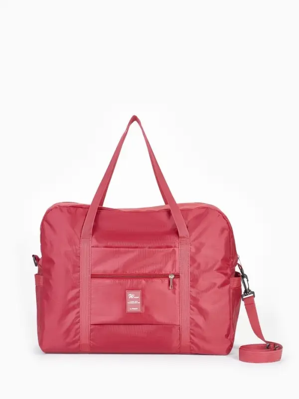 Сумка дорожная на молнии, 3 наружных кармана, держатель для чемодана, длинный ремень, бордовая