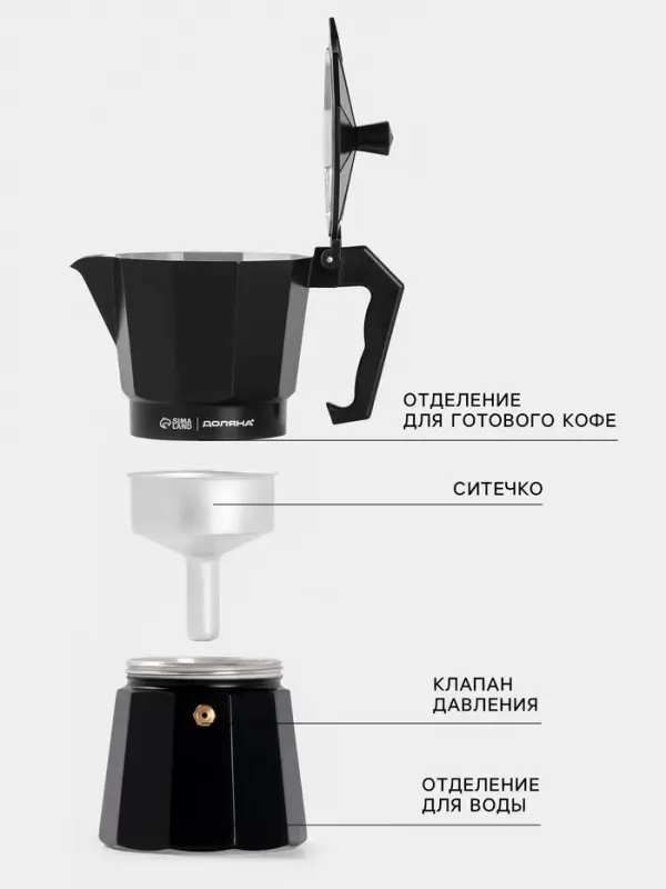 Кофеварка гейзерная Доляна Alum black, на 6 чашек, 300 мл, алюминий, чёрная