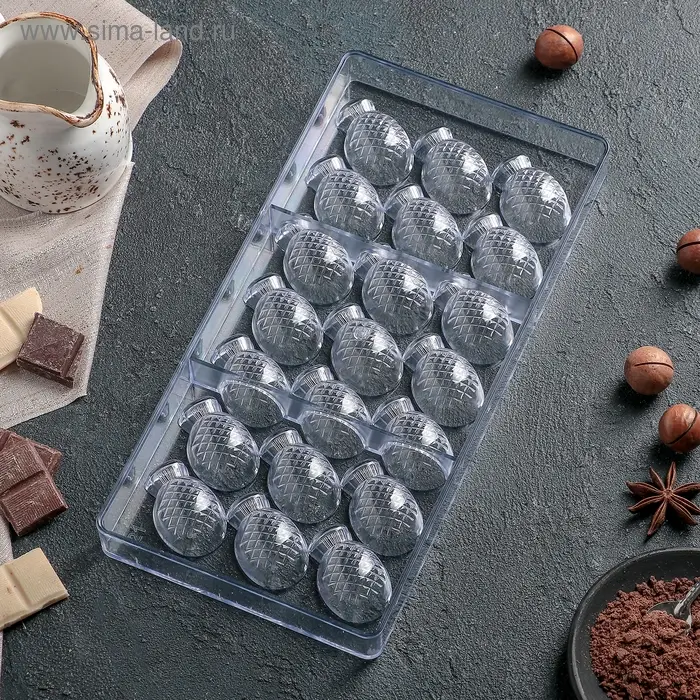 Форма для конфет и шоколада &laquo;Ананас&raquo;, 28&times;14 см, 21 ячейка, цвет прозрачный