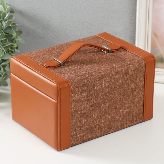 Шкатулка кожзам для украшений сундук  Шкатулка кожзам для украшений сундук "Шоколад" комбинированная 23,5х16,5х14,5 см