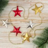 Бусы на ёлку &laquo;Разноцветные звёздочки&raquo;, 5.5 см, длина 1 м, золотисто - красные