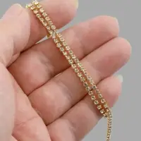 Цепь со стразами, металл, стекло, 2 мм, 9&plusmn;1 м, цвет золотой