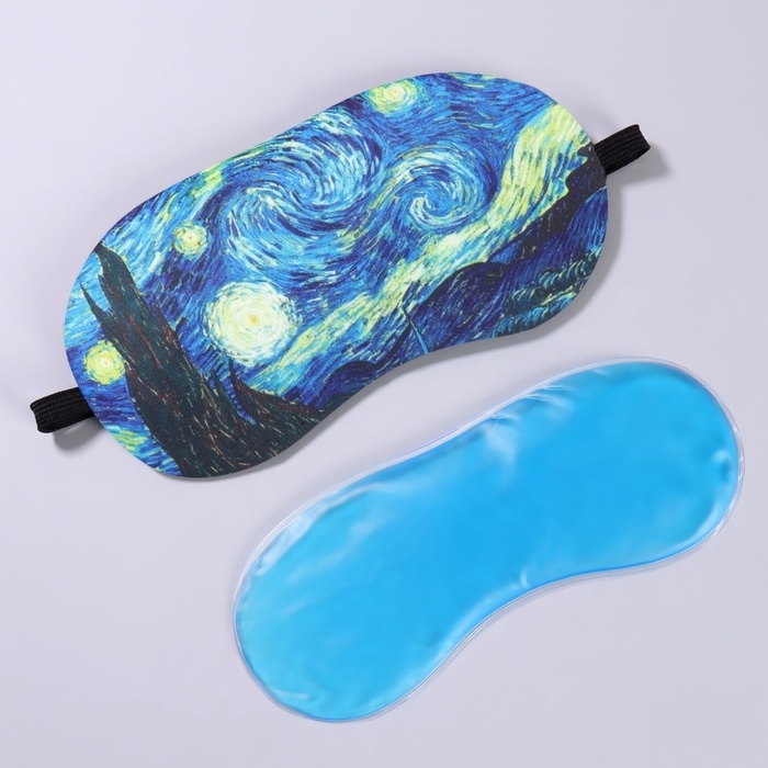 Маска для сна с гелевым вкладышем «Ван Гог», 19 × 10 см, резинка одинарная, цвет синий Маска для сна с гелевым вкладышем «Ван Гог», 19 × 10 см, резинка одинарная, цвет синий