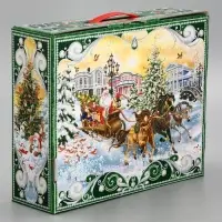 Подарочная новогодняя коробка "Чудо-тройка" в красном 29×9×25 см