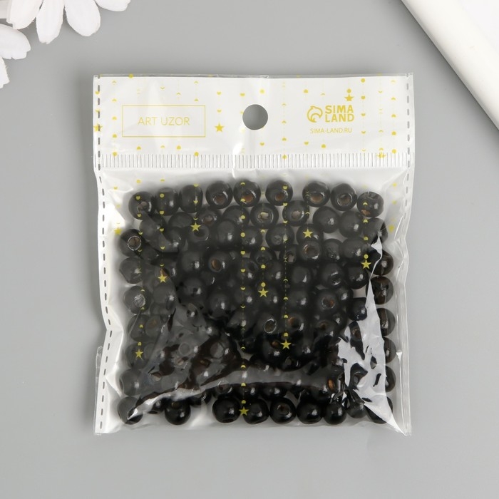Бусины для творчества дерево "Чёрный" d-0,8 см, набор 20 гр