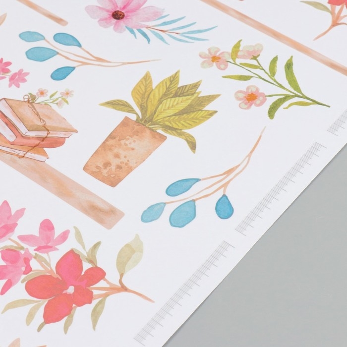 Наклейка интерьерная цветная ростомер  Наклейка интерьерная цветная ростомер "Цветы в горшочках" 50х70 см