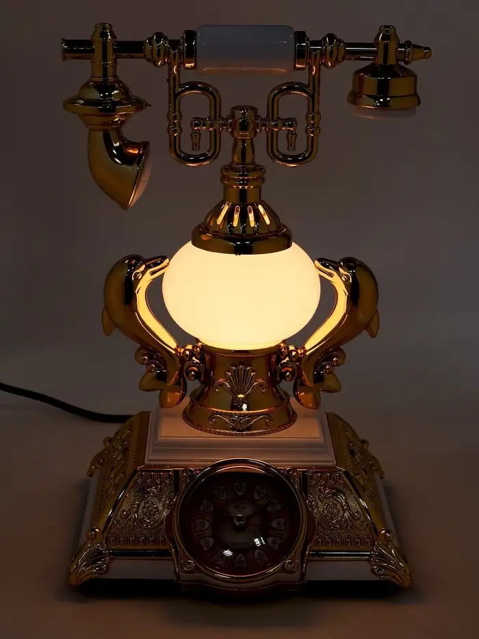 Часы-светильник "Ретро телефон", белый, с будильником, 28.5 х 18 х 18 см