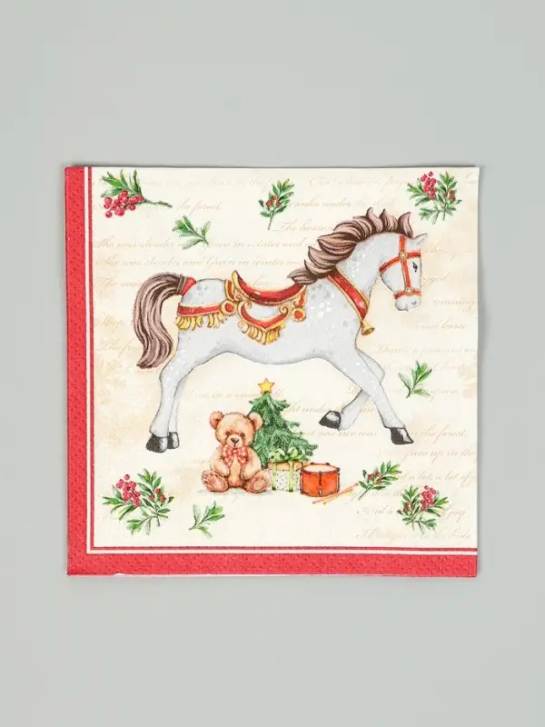 Салфетки бумажные трёхслойные «Новогодняя лошадка. кремовый фон», 24х24, 25 шт Салфетки бумажные трёхслойные «Новогодняя лошадка. кремовый фон», 24х24, 25 шт