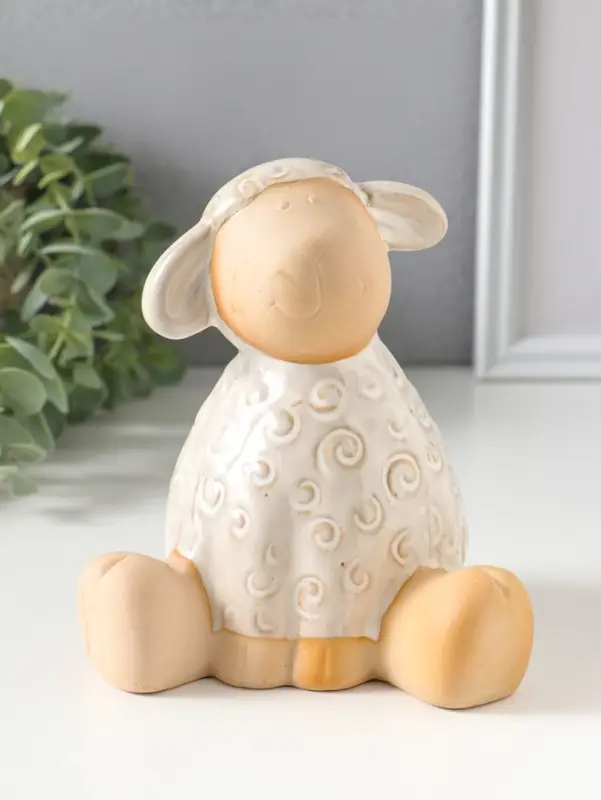 Копилка для денег керамика &laquo;Кудрявый барашек&raquo;, беж, 11.6&times;11.2&times;13.4 см