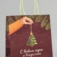 Пакет подарочный крафт &laquo;С Новым годом и рождеством&raquo;, 22&times;22&times;11 см
