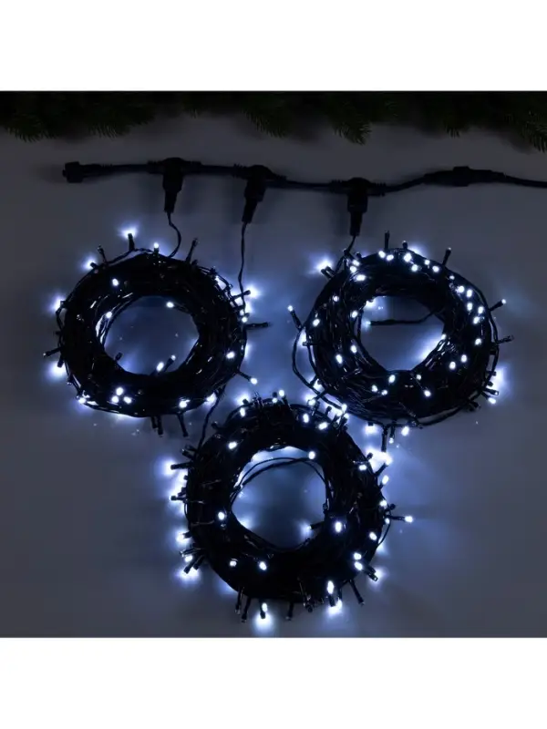 Гирлянда &laquo;Клип-лайт&raquo; 3 нити по 20 м, IP44, УМС, тёмная нить, 399 LED, свечение белое, мерцание всех светодиодов, 24 В