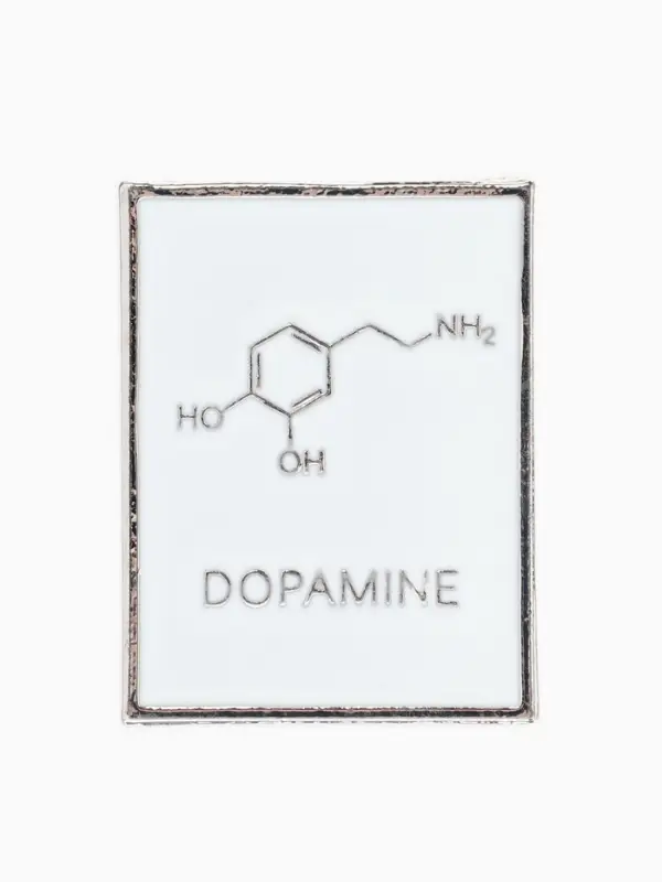 Значок &laquo;Молекулы&raquo;, дофамин, белый в серебре