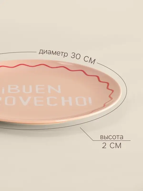 Тарелка для пиццы SL Home &laquo;Уроки испанского: Buen provecho&raquo;, d=30 см, фарфор, розовая